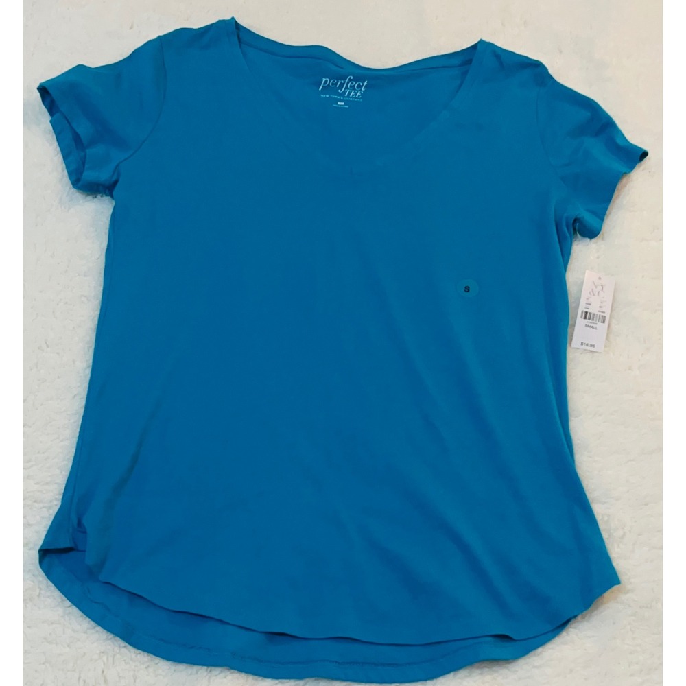 New York & Company Perfect Tee Womens Small Teal Blue V-Neck Cotton T-Shirt NWT
